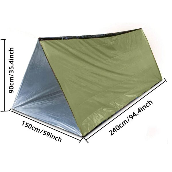Kit de tienda de supervivencia Bivy para 2 personas, refugio de emergencia, tienda de campaña de tubo Mylar, saco de dormir impermeable para exteriores, manta térmica SOS reutilizable - Image 3